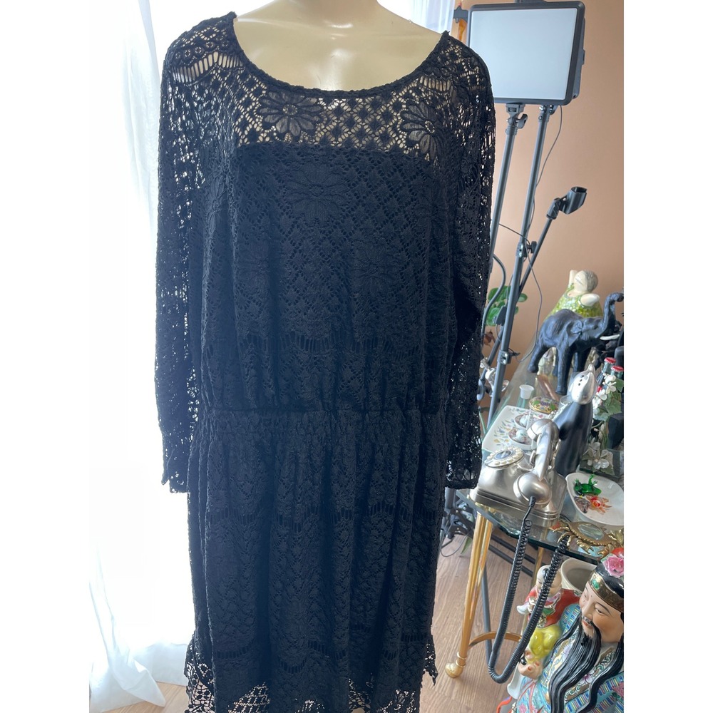 American Rag Cie Black Lace Long Sleeve Open Back Dress Plus Size 3X